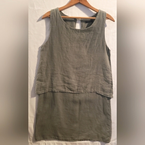 lungo larno Dresses & Skirts - Lungo Larno Linen Summer Dress Olive Green Size S Beach Cruise Cottagecore Boho